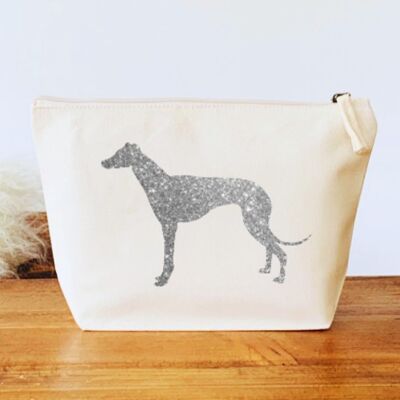Natural Organic Canvas Greyhound Makeup Bag - Silver