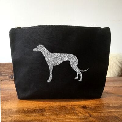 Black Organic Canvas Greyhound Makeup Bag - Silver