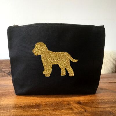 Black Organic Canvas Cockapoo Makeup Bag - Gold