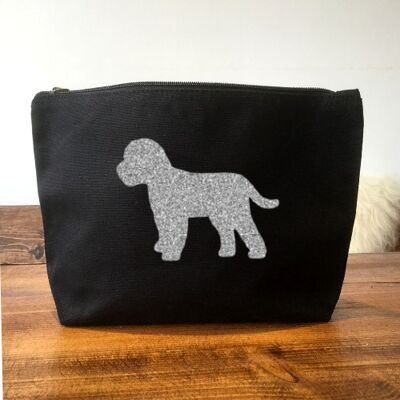 Black Organic Canvas Cockapoo Makeup Bag - Silver