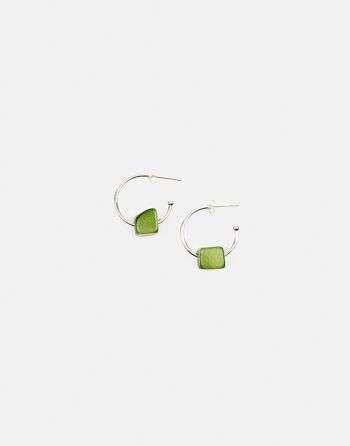 Boucles d'oreilles créoles en argent Cubo Maxi - Vert 2