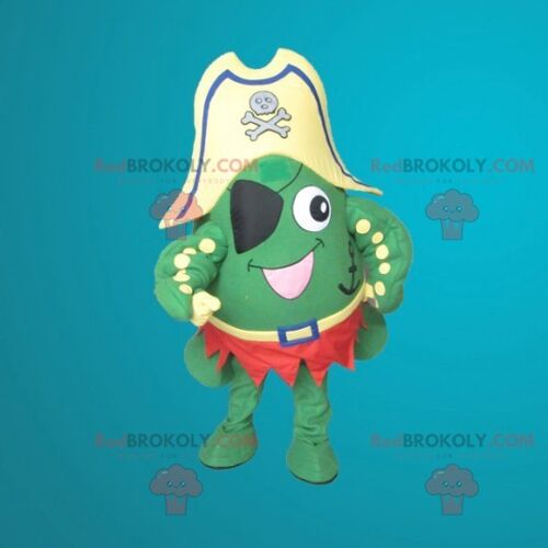 Green frog REDBROKOLY mascot dressed as a pirate , REDBROKO__02