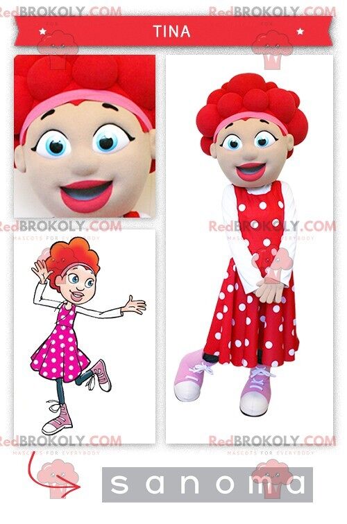 Girl REDBROKOLY mascot with red hair , REDBROKO__015