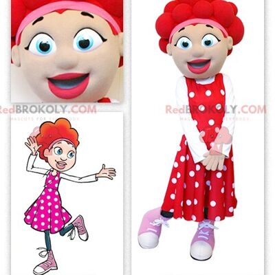 Girl REDBROKOLY mascot with red hair , REDBROKO__015