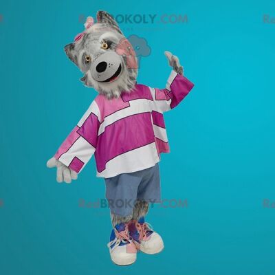 Long-haired gray wolf REDBROKOLY mascot , REDBROKO__022