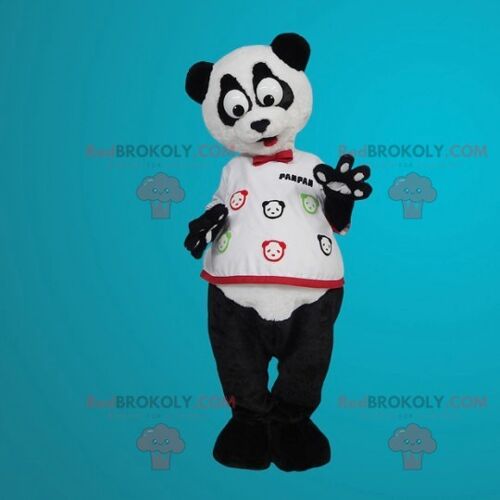 White and black panda REDBROKOLY mascot with big eyes , REDBROKO__042