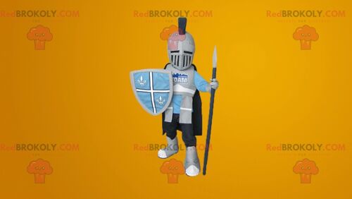Knight REDBROKOLY mascot protected with a helmet and armor , REDBROKO__043