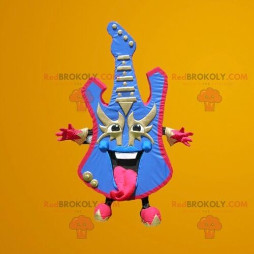 Electric guitar REDBROKOLY mascot colored in blue and pink , REDBROKO__079