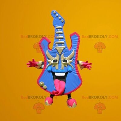 Mascota de guitarra eléctrica REDBROKOLY de color azul y rosa, REDBROKO__079