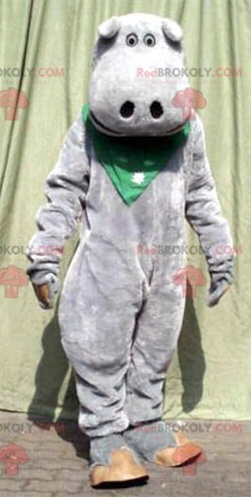 Cute gray hippopotamus REDBROKOLY mascot , REDBROKO__080
