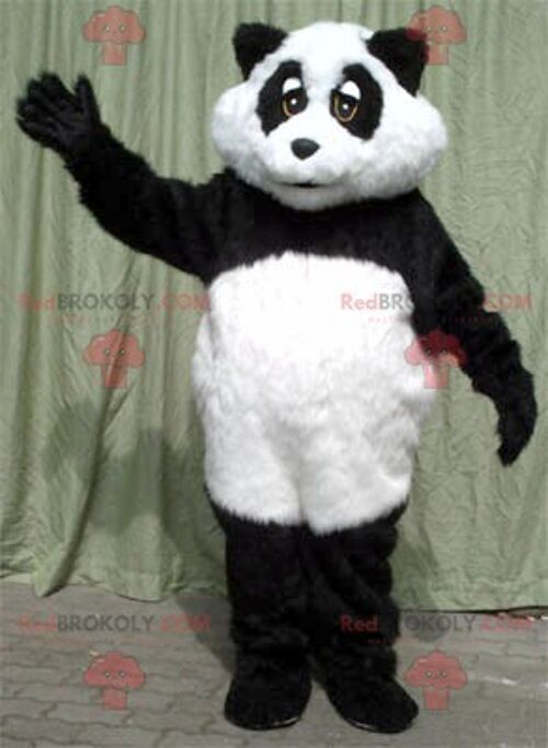 Black and white panda REDBROKOLY mascot , REDBROKO__094