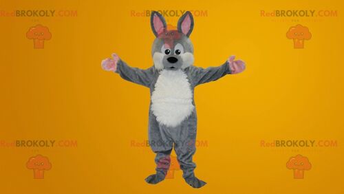 Gray and white rabbit REDBROKOLY mascot , REDBROKO__099