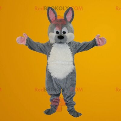 Gray and white rabbit REDBROKOLY mascot , REDBROKO__099