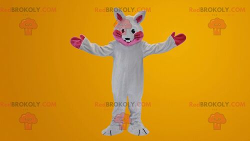 White and pink rabbit REDBROKOLY mascot , REDBROKO__0101