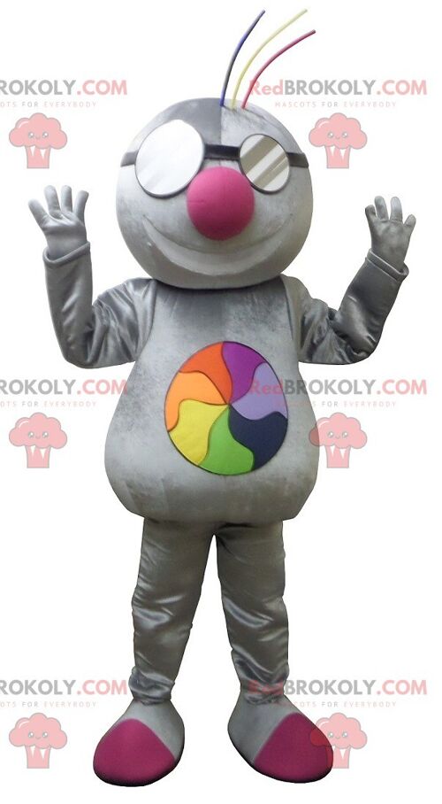 Metallic gray REDBROKOLY mascot for a techno atmosphere , REDBROKO__0126