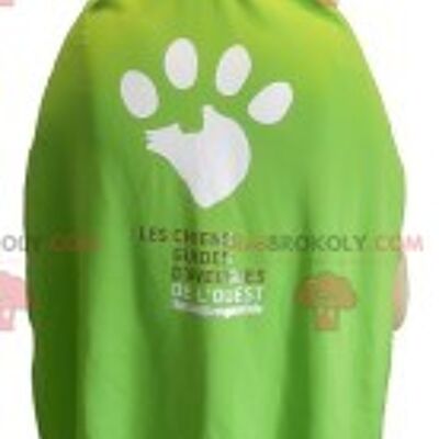 Beige and white dog REDBROKOLY mascot with a green cape , REDBROKO__0130