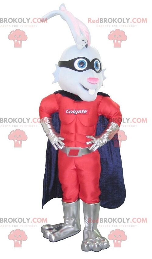Rabbit REDBROKOLY mascot dressed as a superhero , REDBROKO__0139
