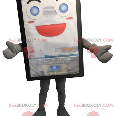 Mascotte de panneau publicitaire gris et souriant REDBROKOLY, REDBROKO__0143