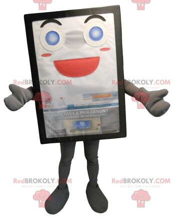 Mascotte de panneau publicitaire gris et souriant REDBROKOLY, REDBROKO__0143