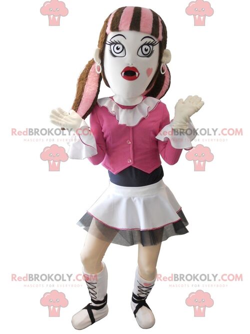 Gothic girl REDBROKOLY mascot dressed in pink , REDBROKO__0149