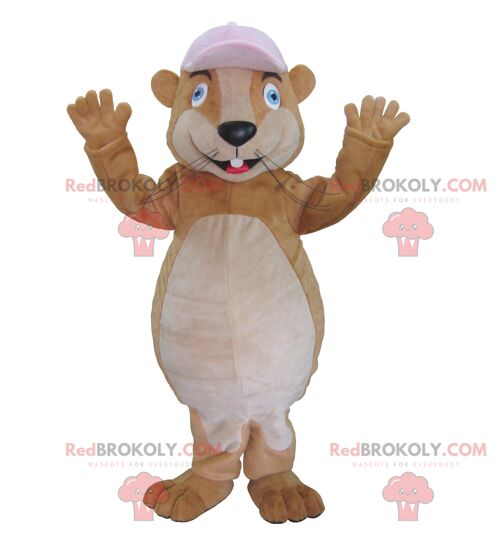 Brown marmot REDBROKOLY mascot with a cap , REDBROKO__0160