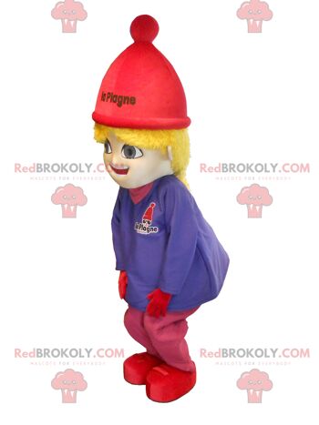 Mascotte REDBROKOLY de petite fille blonde en tenue de ski, REDBROKO__0188 1