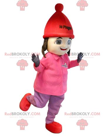 Mascotte de fille marron REDBROKOLY en tenue de ski, REDBROKO__0189