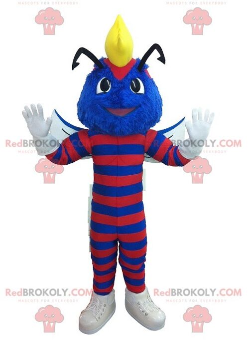 Blue wasp REDBROKOLY mascot striped with red , REDBROKO__0194