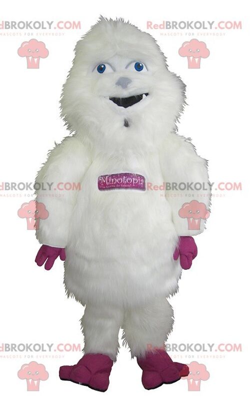 Big hairy white and pink yeti REDBROKOLY mascot , REDBROKO__0205