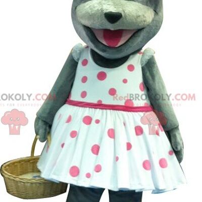 Ratón gris mascota REDBROKOLY con vestido de lunares, REDBROKO__0259