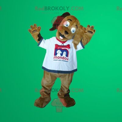 Brown dog REDBROKOLY mascot in white t-shirt , REDBROKO__0278