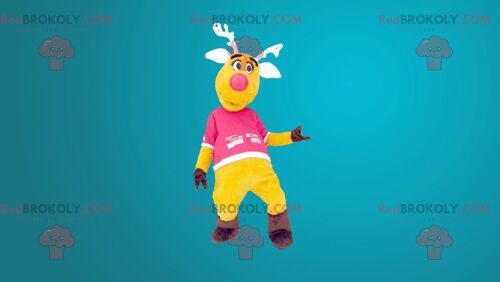 Yellow and pink reindeer REDBROKOLY mascot , REDBROKO__0279