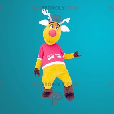 Yellow and pink reindeer REDBROKOLY mascot , REDBROKO__0279