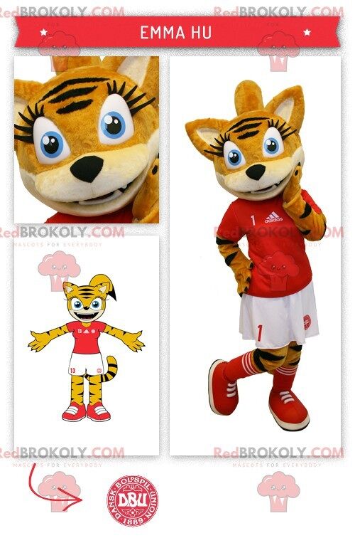 Orange tabby cat REDBROKOLY mascot in cheerleader outfit , REDBROKO__0290