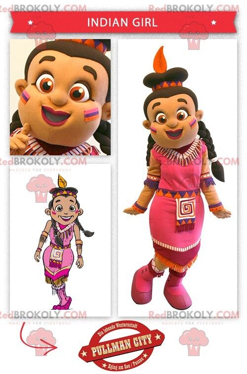 Indian REDBROKOLY mascot dressed in a pink dress , REDBROKO__0326