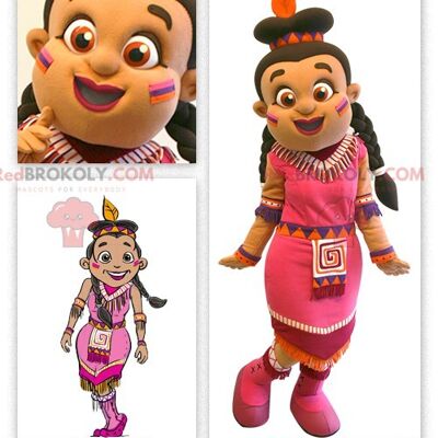 Indian REDBROKOLY mascot dressed in a pink dress , REDBROKO__0326