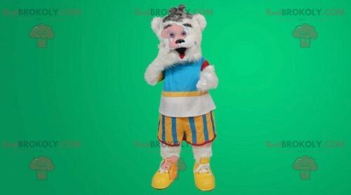 White teddy bear REDBROKOLY mascot in colorful outfit , REDBROKO__0338