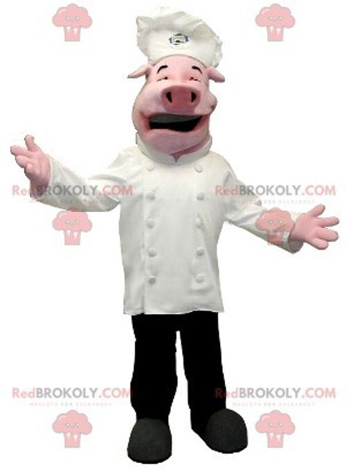 Pig REDBROKOLY mascot dressed as a chef , REDBROKO__0357