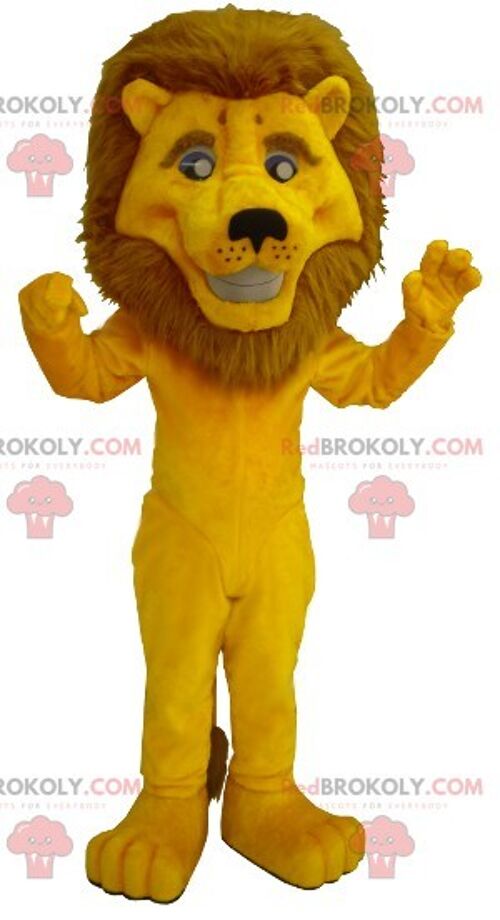 Yellow lion REDBROKOLY mascot with a large mane , REDBROKO__0365