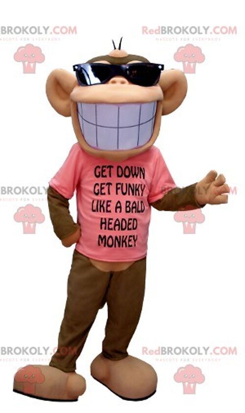 Brown and beige monkey REDBROKOLY mascot with a broad smile , REDBROKO__0374