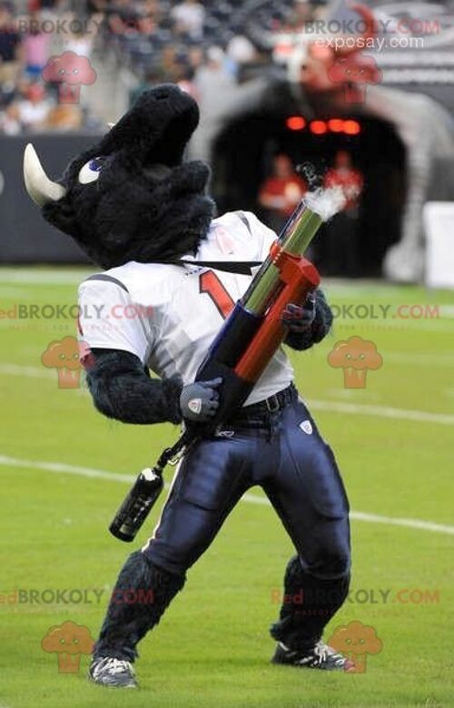 Black buffalo REDBROKOLY mascot in American football gear , REDBROKO__0375