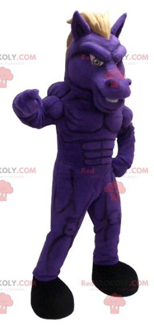 Very muscular purple horse REDBROKOLY mascot , REDBROKO__0426