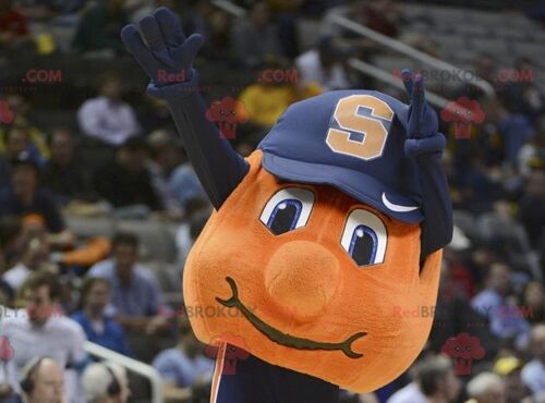 Orange basketball REDBROKOLY mascot with a cap , REDBROKO__0431
