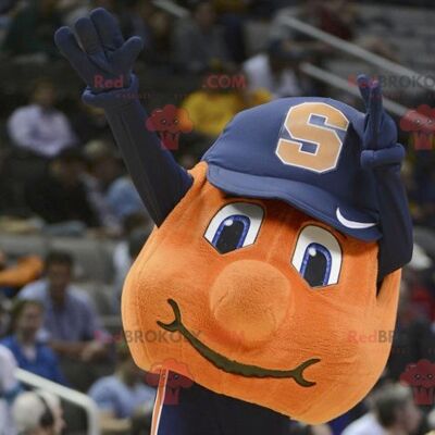 Orange basketball REDBROKOLY mascot with a cap , REDBROKO__0431