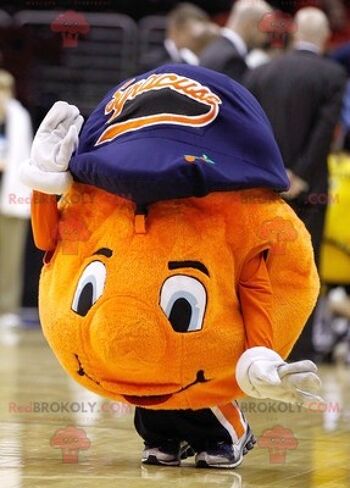 Mascotte de basket orange REDBROKOLY avec une casquette, REDBROKO__0431 2