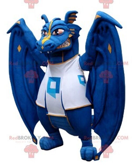 Blue and white dragon REDBROKOLY mascot , REDBROKO__0468