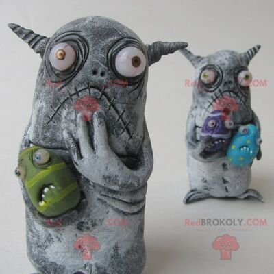 2 mascotas de REDBROKOLY de pequeños monstruos grises, REDBROKO__0488