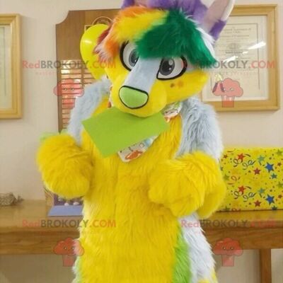 Yellow green and purple hairy cat REDBROKOLY mascot , REDBROKO__0502