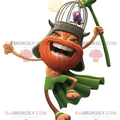 Bearded Viking REDBROKOLY mascot dressed in orange and green , REDBROKO__0561