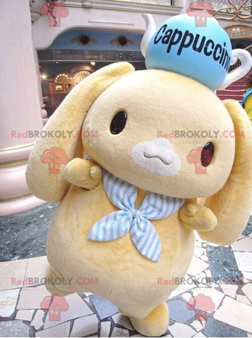 REDBROKOLY mascot little yellow rabbit with a teapot on his head , REDBROKO__0565